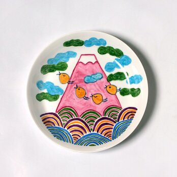 ポップな富士山と波千鳥(ピンク)の深皿の画像