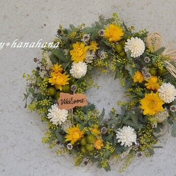 ミモザとヘリクリサムのイエローwreath