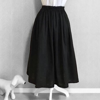 国産ダブルガーゼ(ブラック) ◇ソフト加工　ギャザースカートの画像