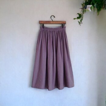 国産ダブルガーゼ(グレイッシュパープル) ◇ソフト加工　ギャザースカート