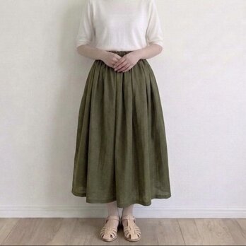 国産ダブルガーゼ(ダークグリーン) ◇ソフト加工　ギャザースカート