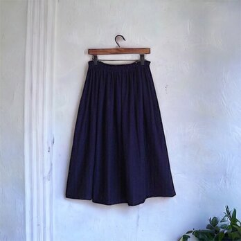 国産ダブルガーゼ(紺) ◇ ソフト加工◇ギャザースカート
