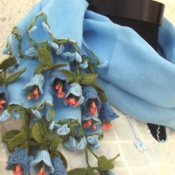 【再販】立体レース　花のコットンストール　ライトブルーの画像
