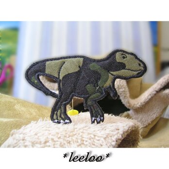 ★人気の恐竜テラノサウルス/カモフラージュグリーン★ワッペン2の画像
