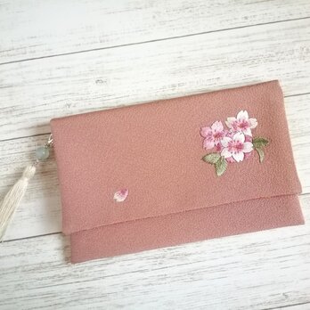 日本刺繍    桜の花  お懐紙入れ   通帳ケースの画像