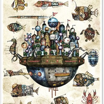 機械王国とロボット魚の世界・アートポスター（A3ノビ）の画像