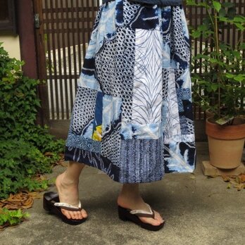 絞り染め浴衣でリメイクスカート☆涼しげなパッチ色々♪78㎝丈