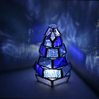 【小さなもみの木ランプ／Blue Collection】ステンドグラス・ミニランプ（LEDライト付） クリスマスの画像