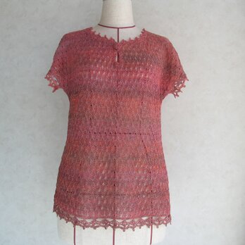 春から夏に　フレンチ袖のレース編みセーターの画像