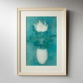 日本画 「はな」 菊の花一輪の絵画 額縁付の画像