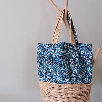 リバティ×リネン丸底トートバッグ＊ウィルトシャー＊ブルー系