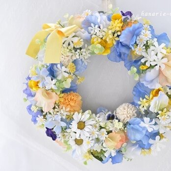 little flowers wreath　:ブルースイトピー・マーガレットの画像