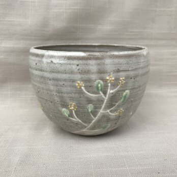 粉ひきのカフェオレボウル（ミモザ柄）