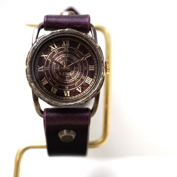 クラック ワールド ローマ Ｓサイズ　真鍮　ワインブラウン　手作り腕時計の画像
