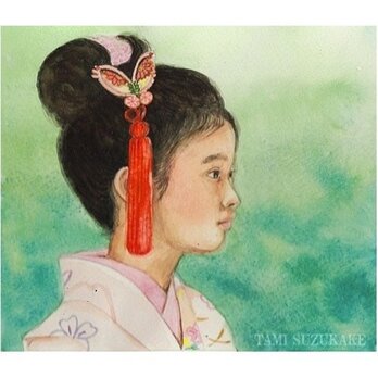 水彩画・原画「簪・着物少女」の画像