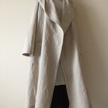 ハーフリネン 大人可愛いフード付きコートの画像