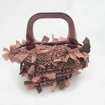 [cyane]basket bag / brown & orange marble × handle:brownの画像