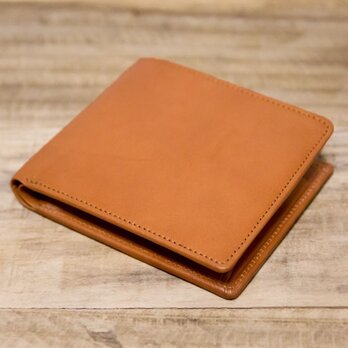 <送料無料>ヌメ革シンプルな二つ折り財布　キャメル（レザー 牛キップヌメ）の画像