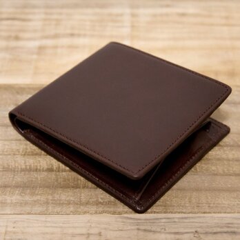 <送料無料>ヌメ革シンプルな二つ折り財布　チョコ（レザー 牛キップヌメ）の画像