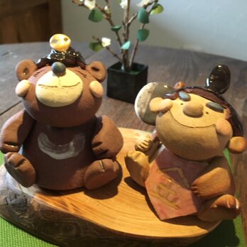 【五月飾り・端午の節句】金太郎とクマさん　陶器　の画像