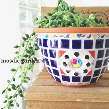 モザイクタイル植木鉢　ロイヤルブルーの画像