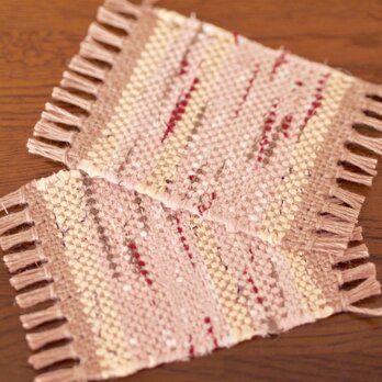 桜色の裂き織りコースターの画像