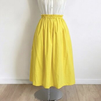 コットンリネン(レモン) ◇ワッシャー加工　ギャザースカート　ハーフリネン　綿麻
