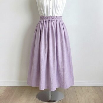 コットンリネン(ラベンダー) ◇ワッシャー加工　ギャザースカート　ハーフリネン　綿麻