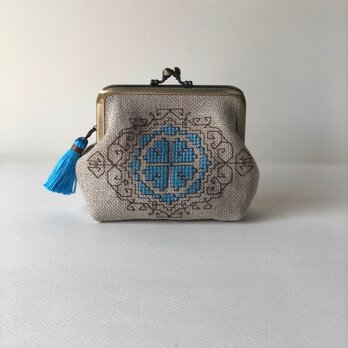 四葉のクローバー(空色）＊＊＊ 10センチがま口