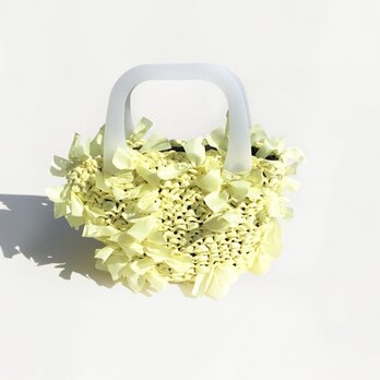 [cyane]basket bag / fabric:yellow × handle:whiteの画像