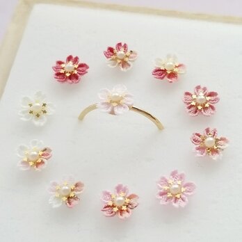 小さな桜のリング -陽だまり- ＊つまみ細工＊の画像