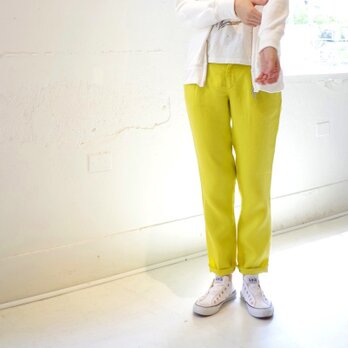 ＜ラスト１本！＞リネンのワンタックカラーパンツ "lime yellow"  size:4