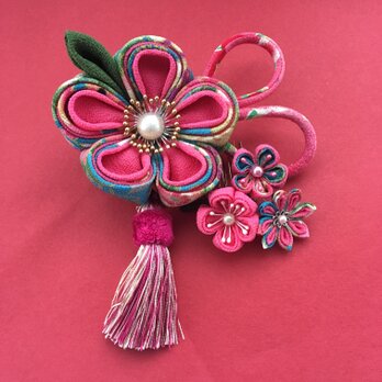 桃色大花簪セット