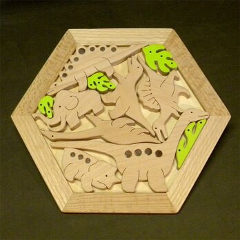 木のパズル 恐竜たちとマンモスの画像