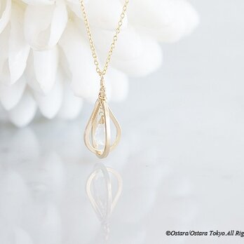 【14KGF】Long Necklace-14KGF Double Teardrop Birdcage/Aquamarine-の画像