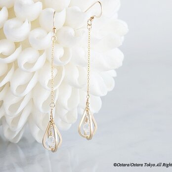 【14KGF】Earrings-14KGF Double Teardrop Birdcage/Aquamarine-の画像