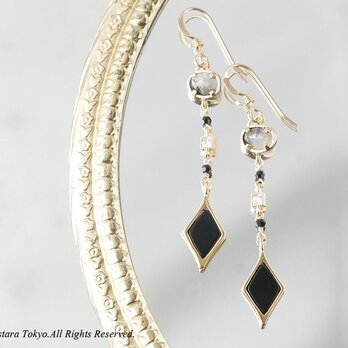 【14KGF】Earrings,Gemstone Labradorite,Black Diamondの画像
