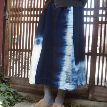 藍染め好きさん(^^♪待ちかねた春にシンプルリメイクスカートで…78㎝丈の画像
