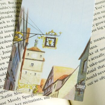 水彩画一筆箋008「 ローテンブルク-塔のある風景」２５枚の画像