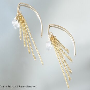 【14KGF/Tiny】Leaf Hook Fringe Earrings, -NY Herkimerdiamond-の画像