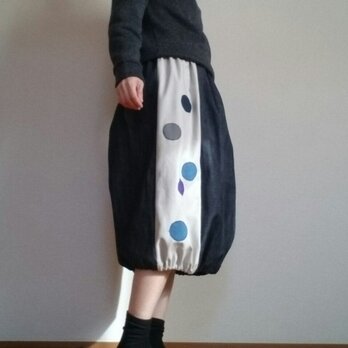 人気春デニムバルーンスカートふんわりあめ玉ウエストゴムの画像