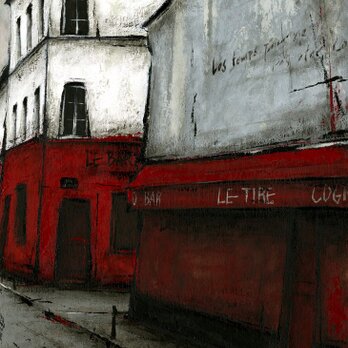 風景画　パリ　油絵「赤いＢＡＲ」の画像