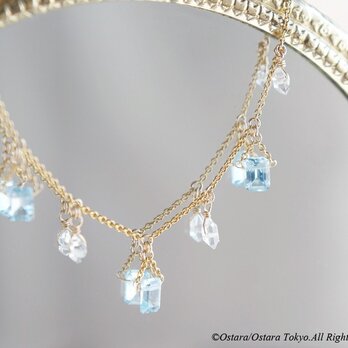 【14KGF Choker Necklace】NY Herkimerdiamond x Blue Topaz-