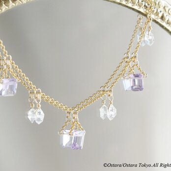 【14KGF Choker Necklace】NY Herkimerdiamond x x Rose Amethyst-の画像