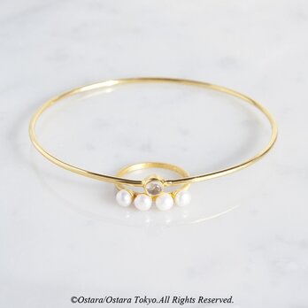【Gold Vermeil/Gemstone】4 Pearls Matt Gold Ringの画像