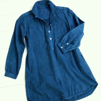 ◆天然灰汁発酵建て　本藍染◆　高級手織り生地（カディコットン）チュニックの画像