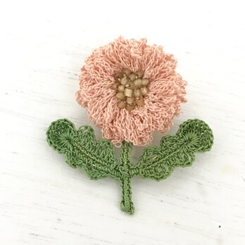 flower brooch B - ライトサーモンピンク × スモーキーゴールドビーズの画像