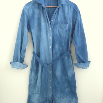 ◆天然灰汁発酵建て　本藍染◆　デニムシャツ ワンピース♪の画像