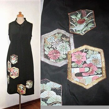 Sold Out着物リメイク♪草花刺繍が素敵な留袖ワンピース♪ハンドメイドの画像