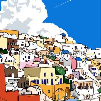 版画作品　世界の風景イラスト「Pastel townⅡ」　（ギリシャのサントリーニ島のイラスト♪）の画像